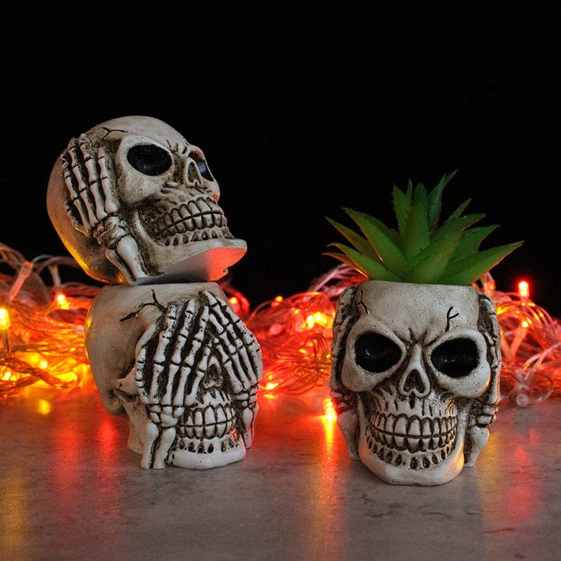 Pots de Fleurs Artistiques Design Crâne en Résine (Lot de 2 + 1 Offert)