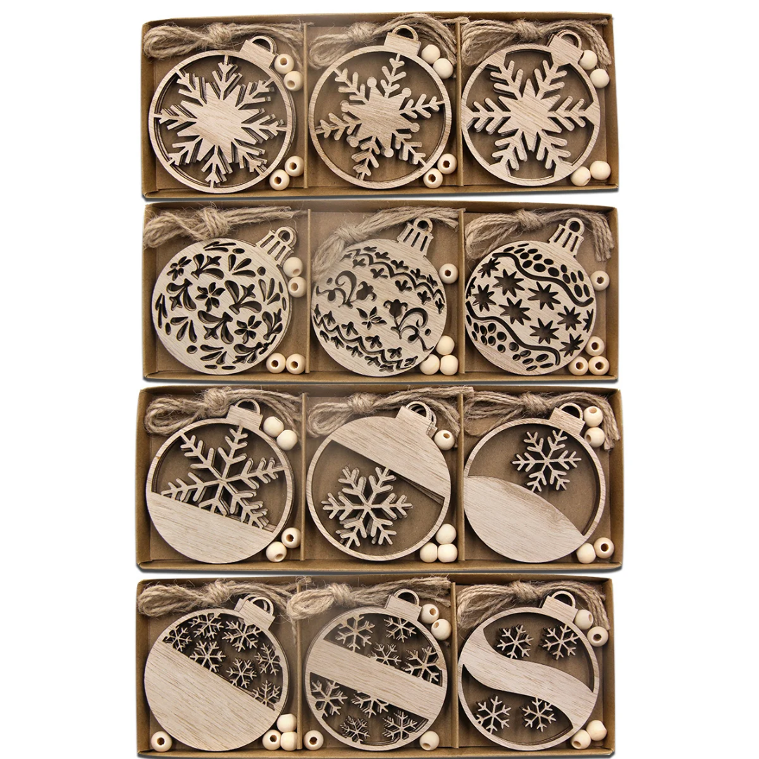 Flocons de Neige en Bois Naturel (pack de 12)