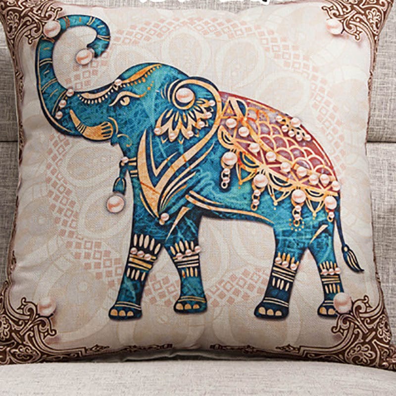 Housse de Coussin Motif Eléphant Indien
