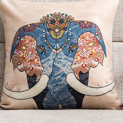 Housse de Coussin Motif Eléphant Indien