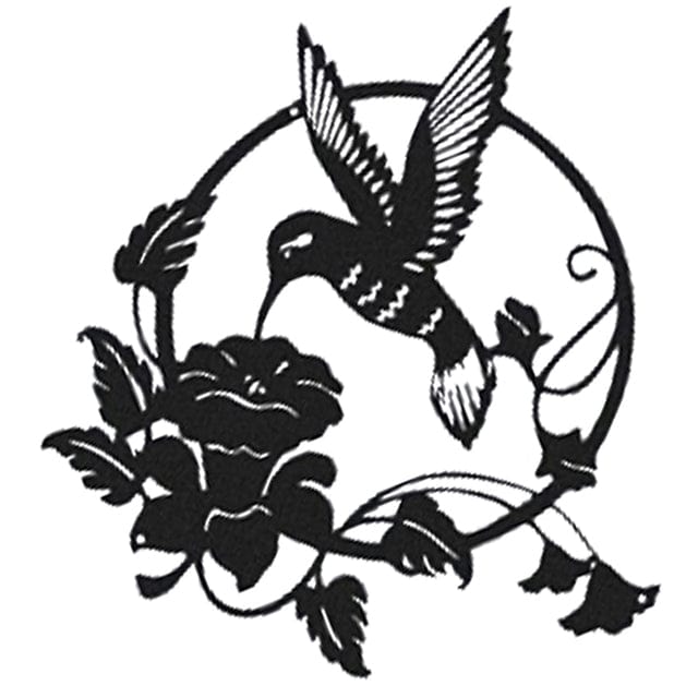 Décoration murale extérieure en métal "Colibri Butinant une Fleur"