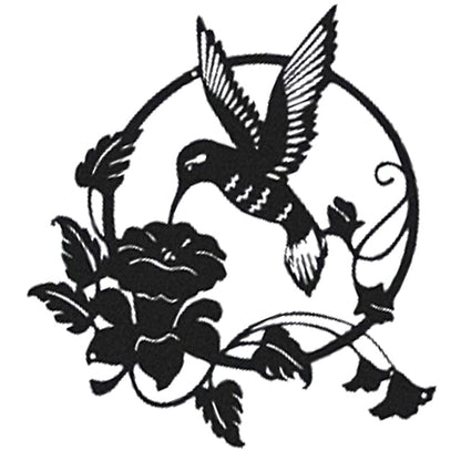 Décoration murale extérieure en métal "Colibri Butinant une Fleur"