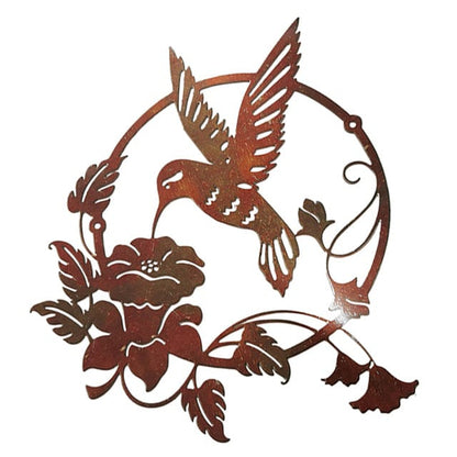 Décoration murale extérieure en métal "Colibri Butinant une Fleur"