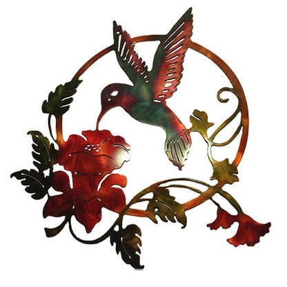 Décoration murale extérieure en métal "Colibri Butinant une Fleur"