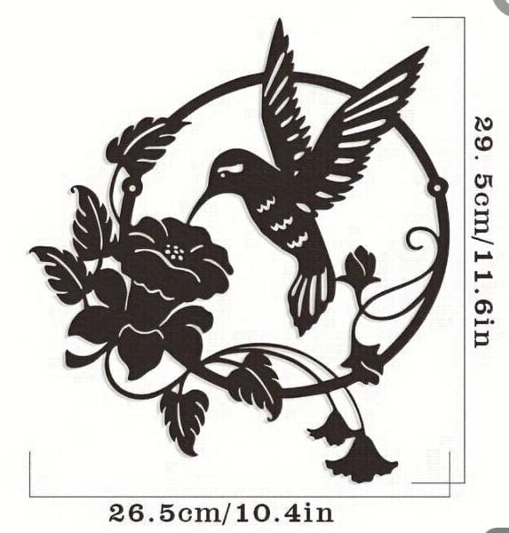 Décoration murale extérieure en métal "Colibri Butinant une Fleur"