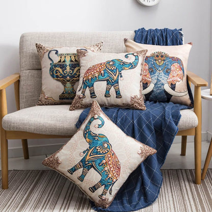 Housse de Coussin Motif Eléphant Indien