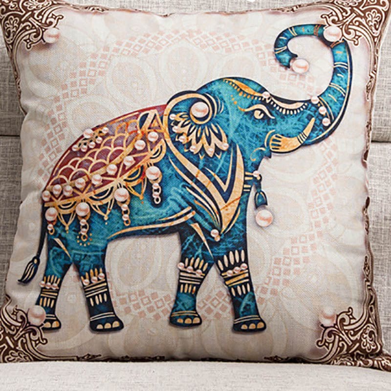 Housse de Coussin Motif Eléphant Indien