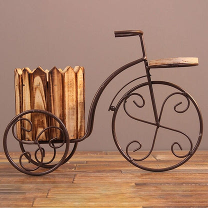Vélo Porte Plante en Bois Vintage