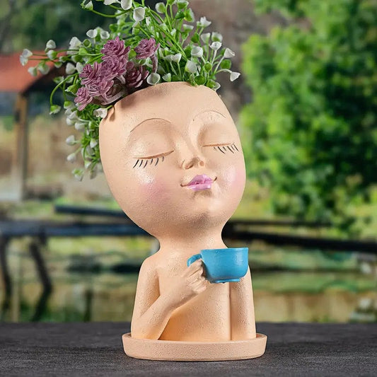 Dame Café Moderne : Pot de Fleurs Artistique