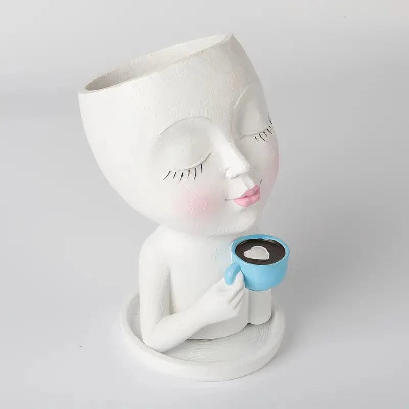 Dame Café Moderne : Pot de Fleurs Artistique