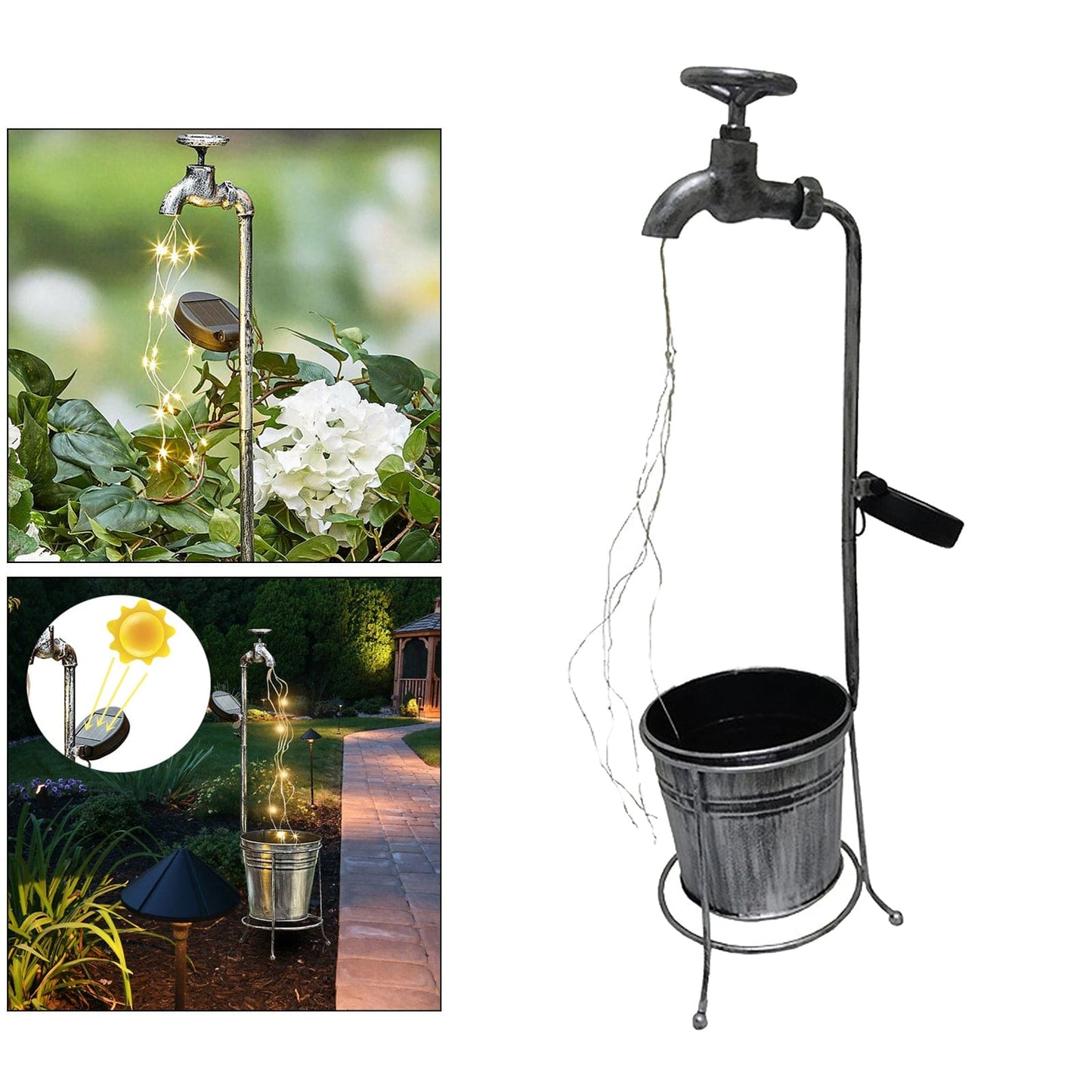 Lampe LED Solaire Créative "Robinet Magique & Pot de Fleurs"