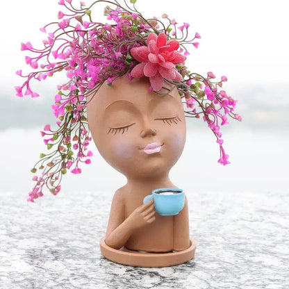 Dame Café Moderne : Pot de Fleurs Artistique